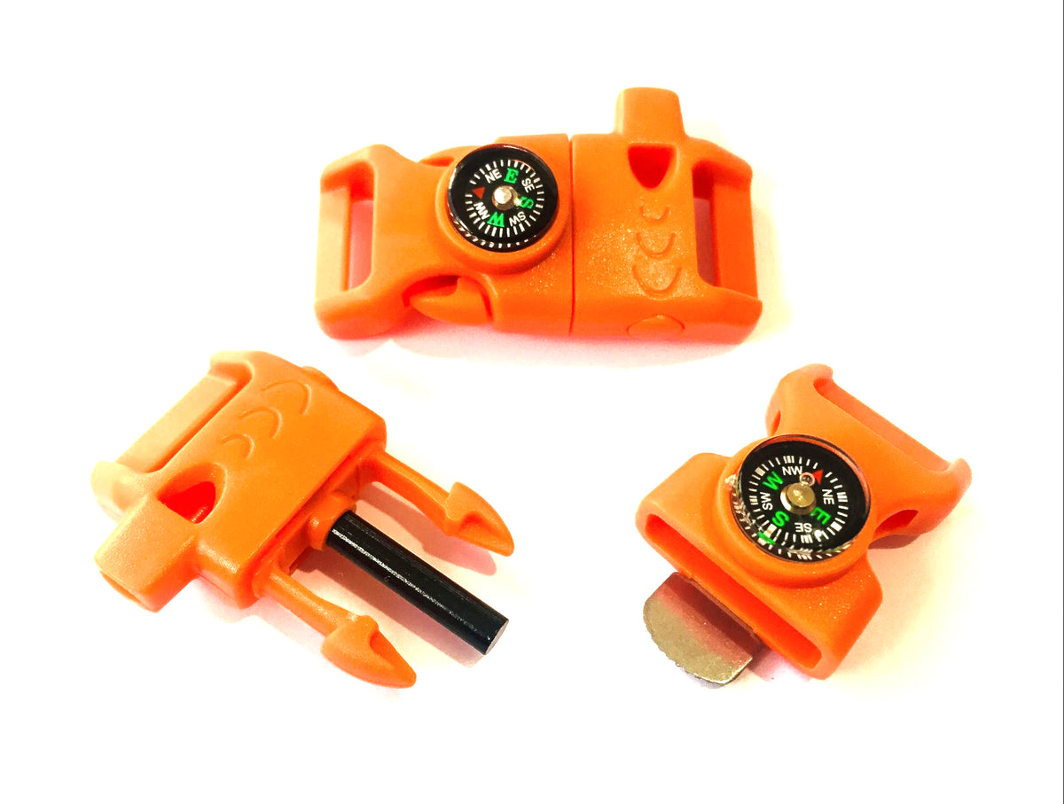 2pk Fire starter whistle compass Buckles 15mm Paracord New Zealand