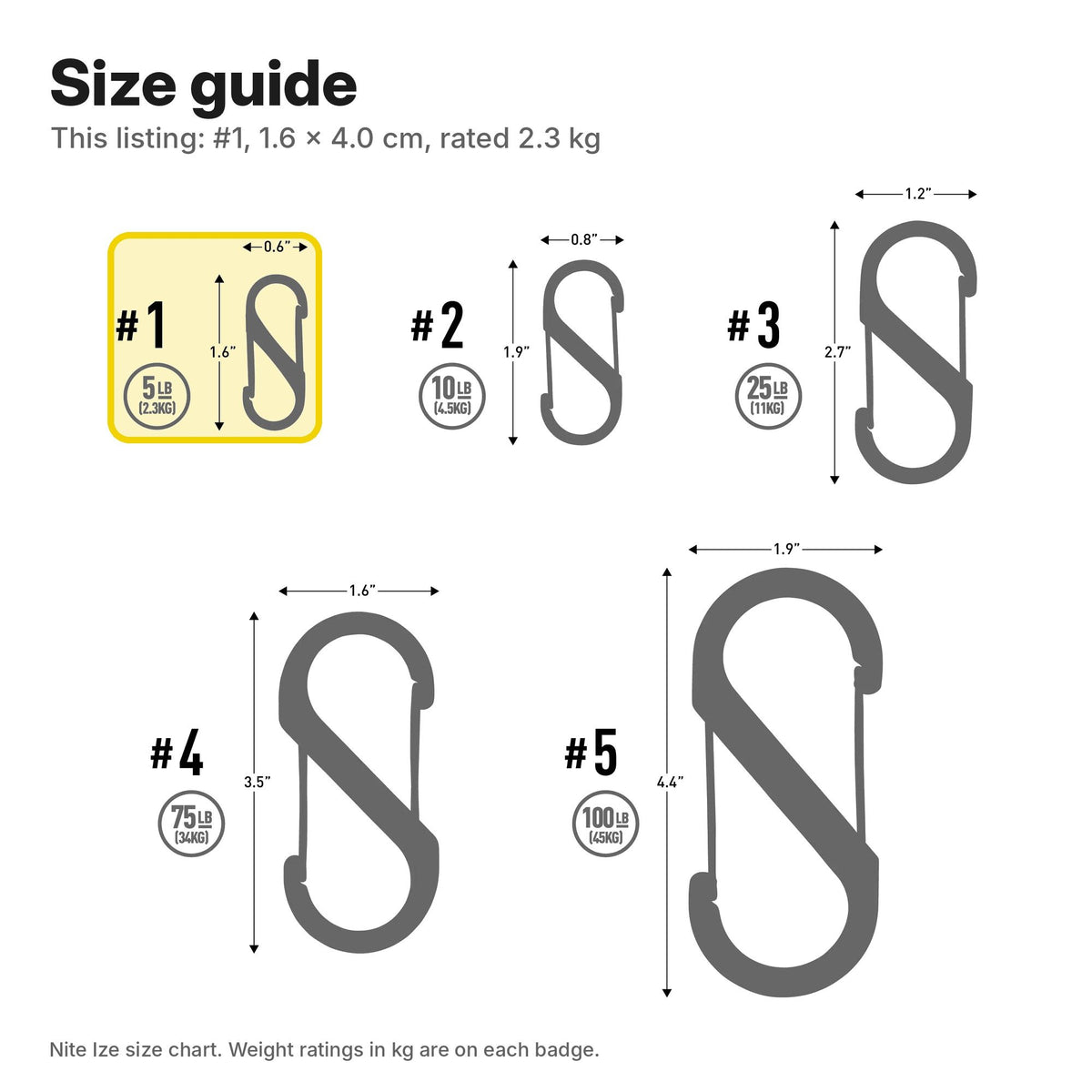 NITE IZE S-Biner® #1 Stainless Steel Carabiner 2Pack - Black