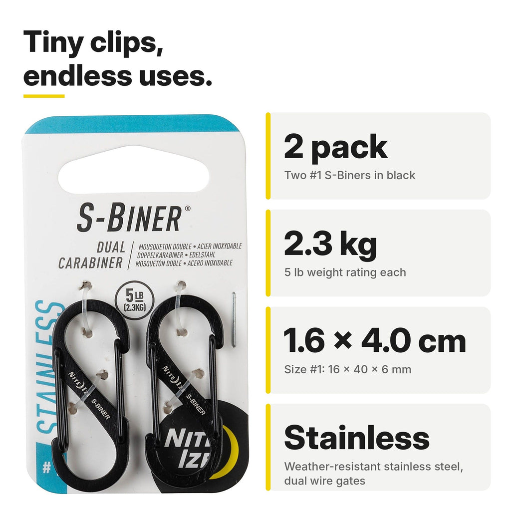 NITE IZE S-Biner® #1 Stainless Steel Carabiner 2Pack - Black