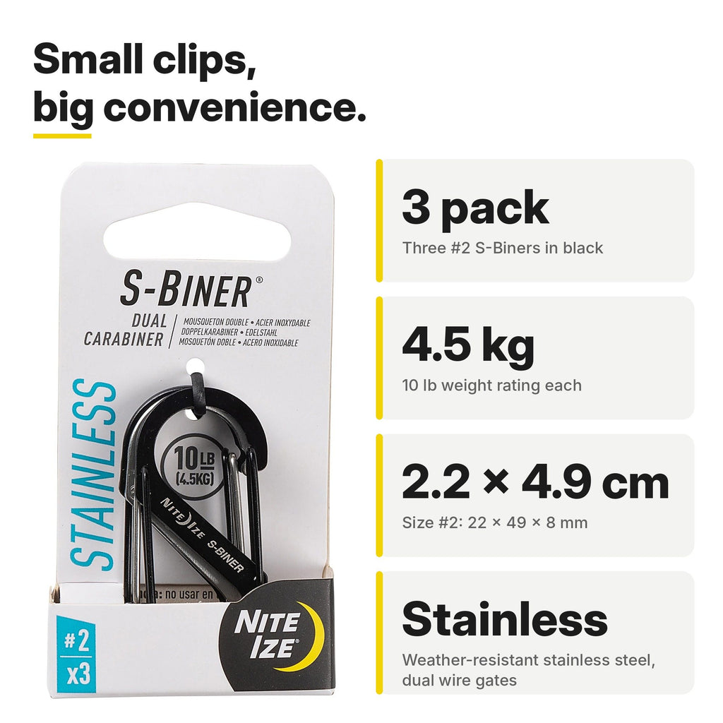 NITE IZE S-Biner® #2 Stainless Steel Carabiner 3Pack - Black
