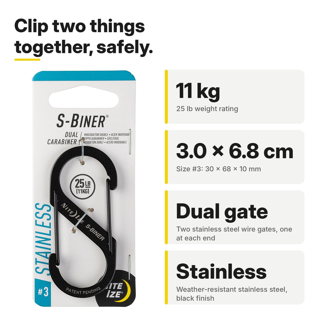 NITE IZE S-Biner® #3 Stainless Steel Carabiner - Black