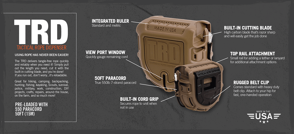 Tactical rope dispenser TRD Olive Drab- incl 50ft Paracord