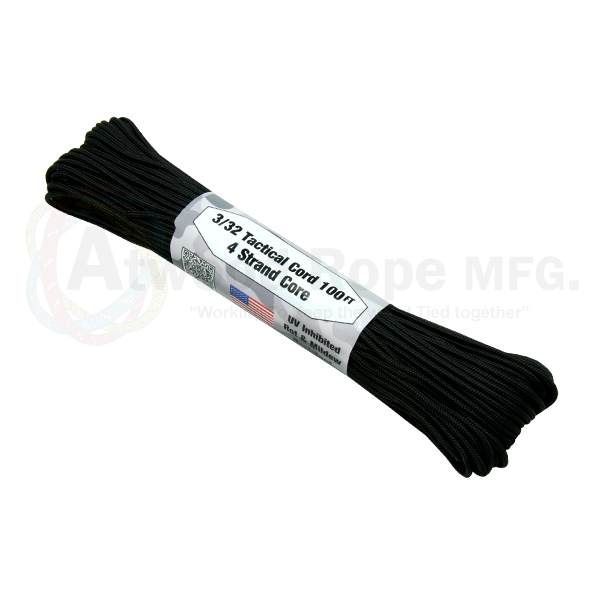 Atwood Paracord 275 - Black- 2.4mm  4 Strand