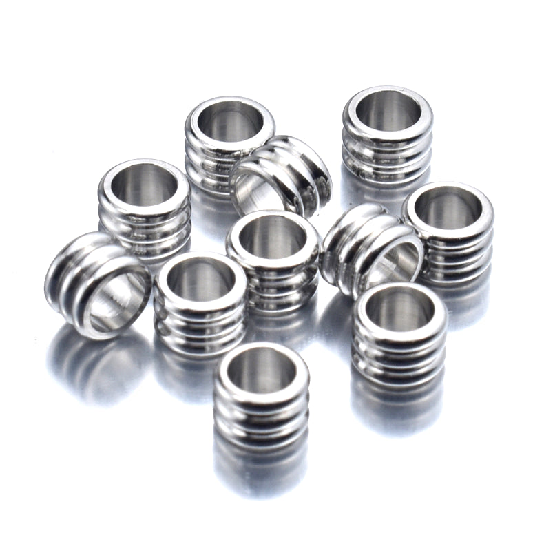 Spacer beads Stainless Steel Ribbed 4mm hole 10pk