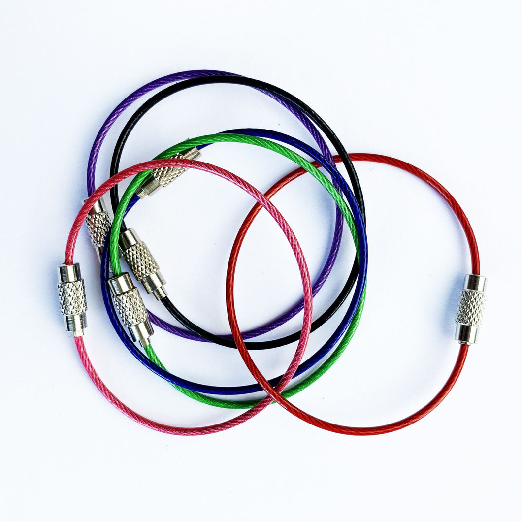 Wire cable Keyrings 6 pcs mixed colour