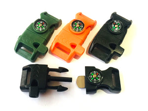 2pk Fire starter whistle compass Buckles 15mm