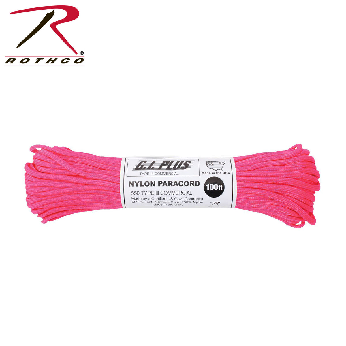 Rothco USA Paracord 550 Type III Neon Pink 100ft Nylon